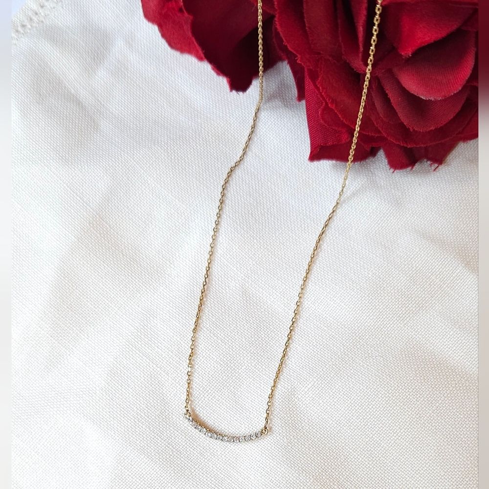 Vintage Dainty Crystal Curve Bar Gold Necklace - Picture 13 of 16